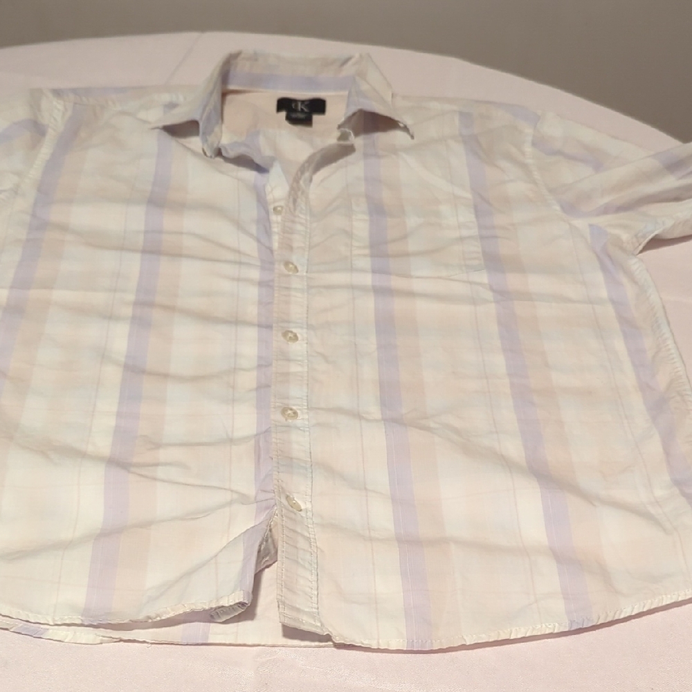 Calvin Klein White and Cream Casual Button Down Shirt